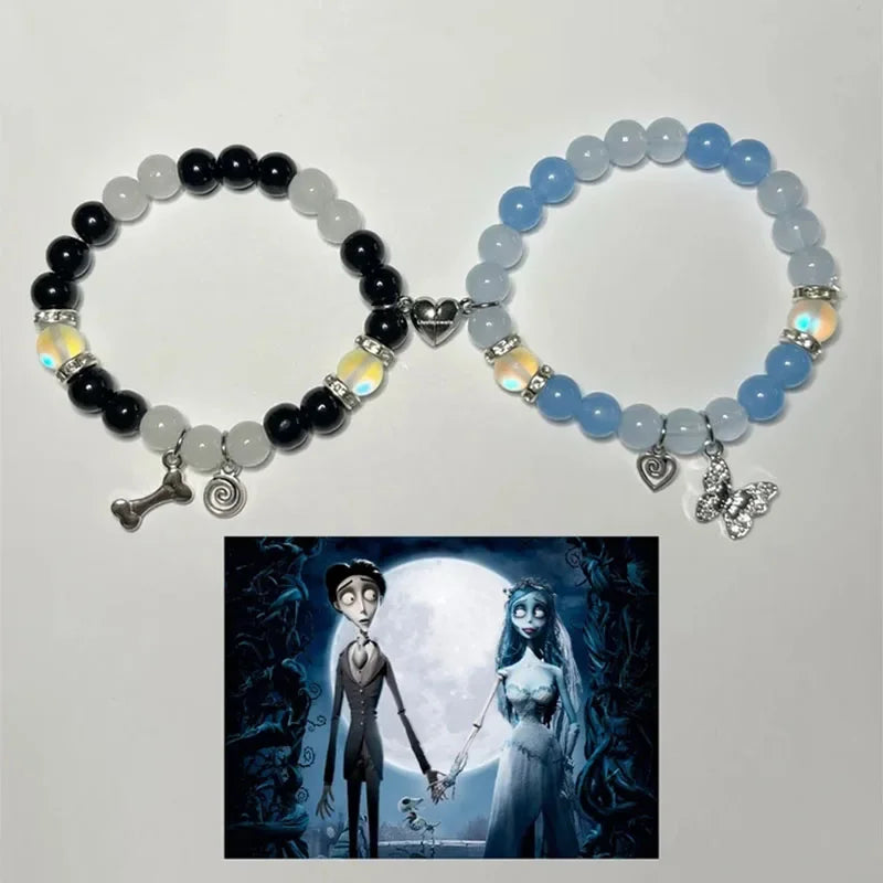 Corpse bride inspired matching bracelets Y2K Jewelry Handmade - Lifestyle
