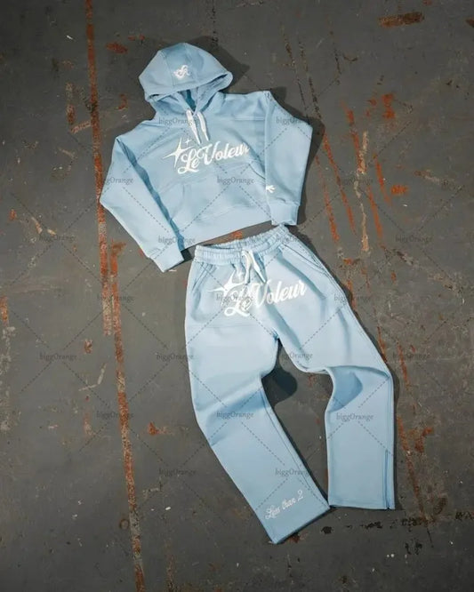 Retro Letter Print Two-piece Set - Lifestyle