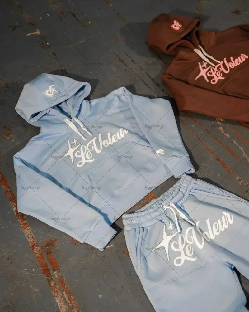 Retro Letter Print Two-piece Set - Lifestyle