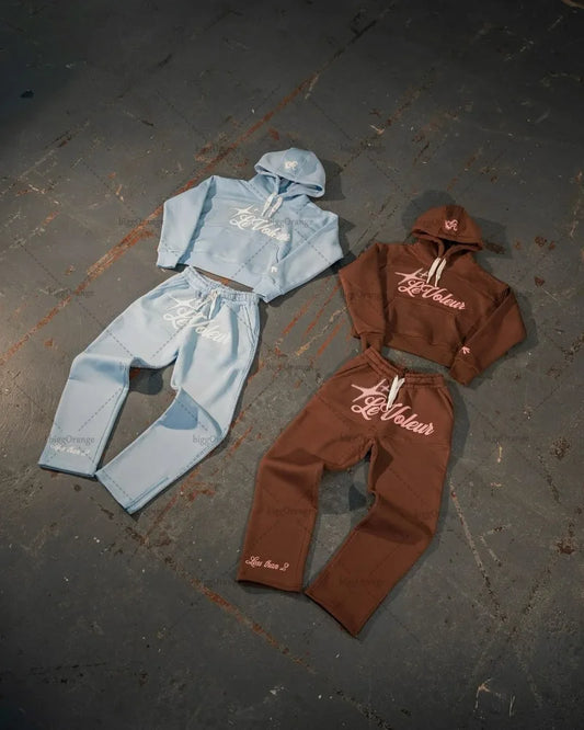 Retro Letter Print Two-piece Set - Lifestyle